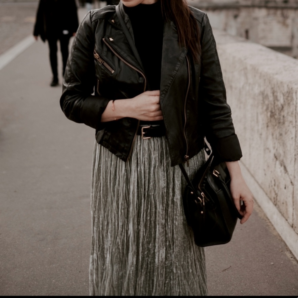 Gorgeous Dosa Pale Green Crushed Velvet Midi Skirt